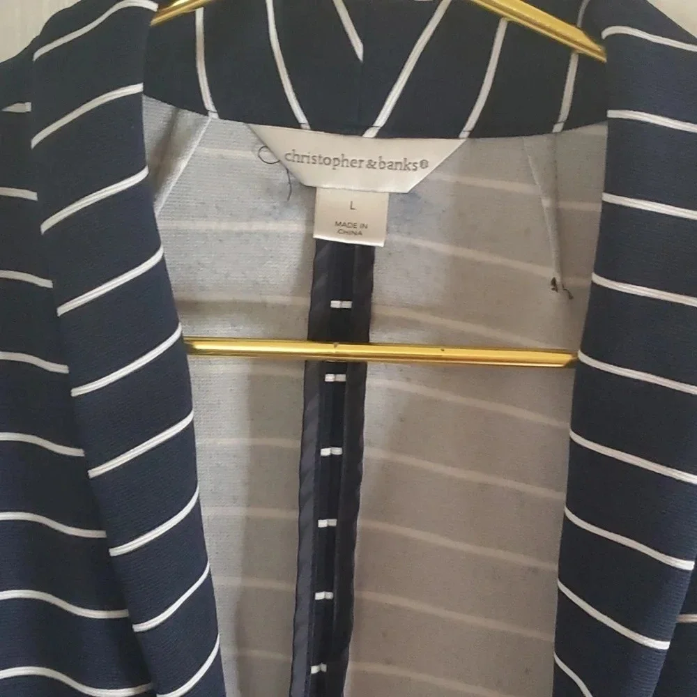 Christopher & Banks Womens Open Front Striped Blazer. Great Versatile Piece